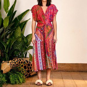 Farm Rio Colorful Bandana Waist Binding Midi Dress Size XS